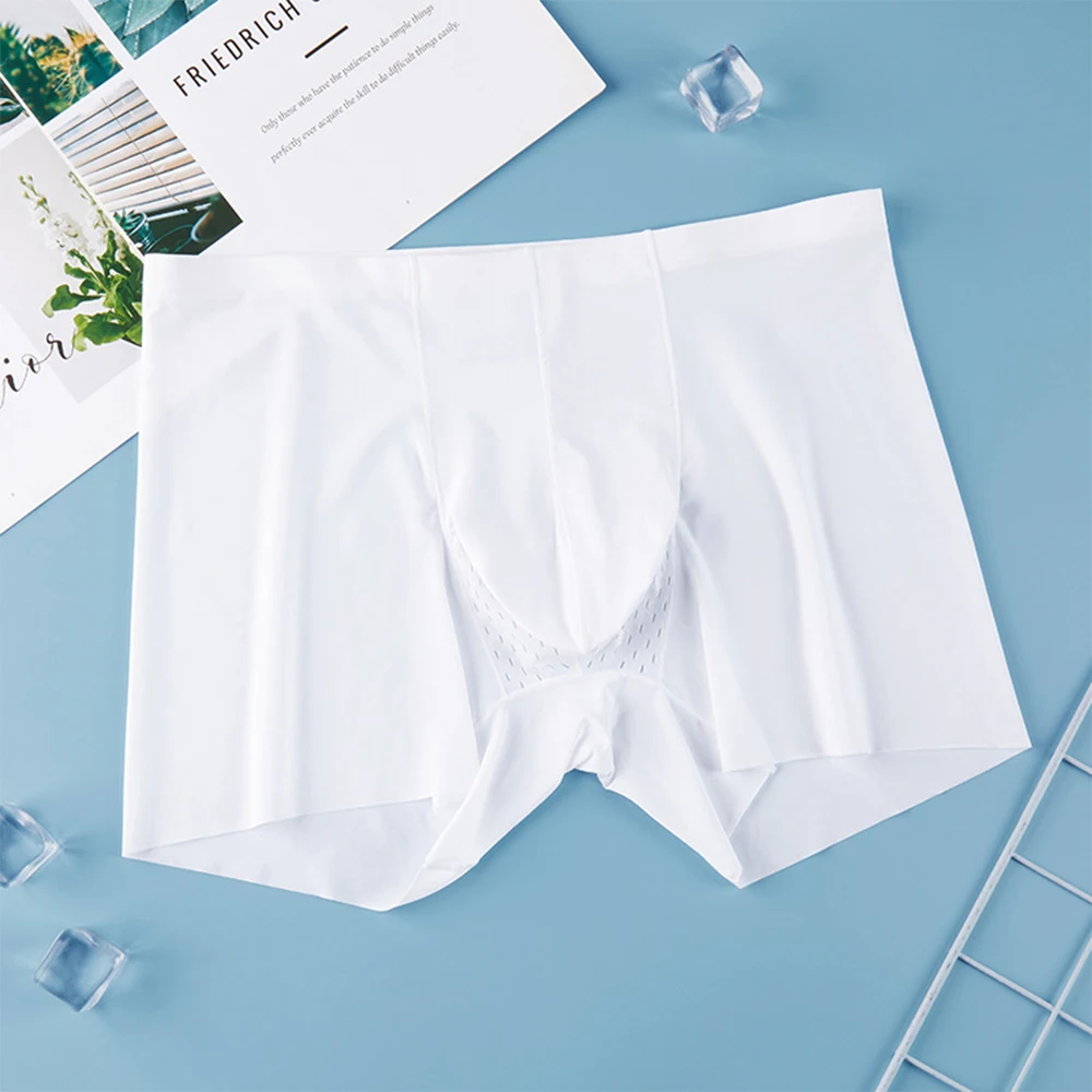 

Men Soft Ice Silk Boxer Briefs Male Comfortable Sexy Underwear Breathable Bulge Pouch Underpants U-convex Panties Air Holes