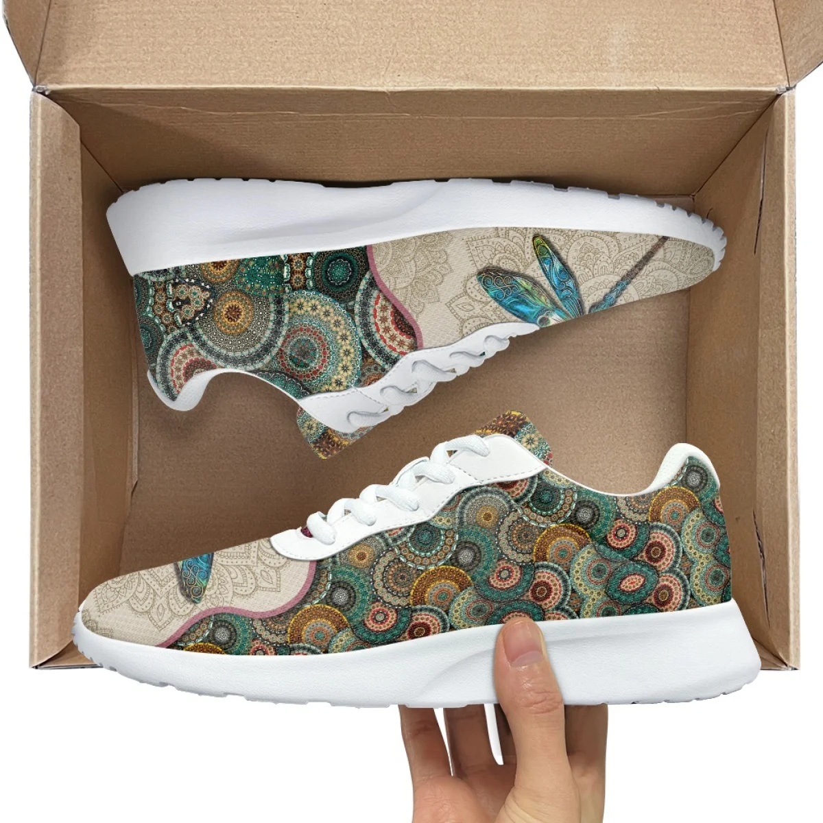 Дышащая мягкая женская повседневная обувь с принтом мандалы и стрекозы