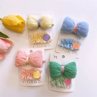 south korea sweet solid color stuffed cotton bow hair ring childrens lace bb clip cute girl bangs clip hair accessories pair