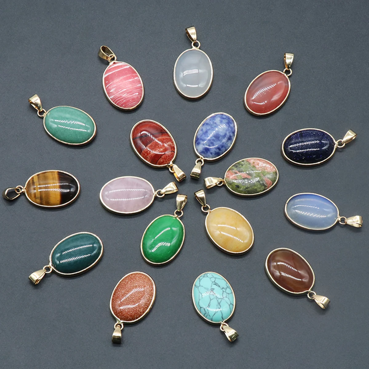 

Natural Stone Agate Pendants Oval Shape Gold Plated Lapis lazuli Opal for Jewelry Making Diy Trendy Necklace Earring Gifts