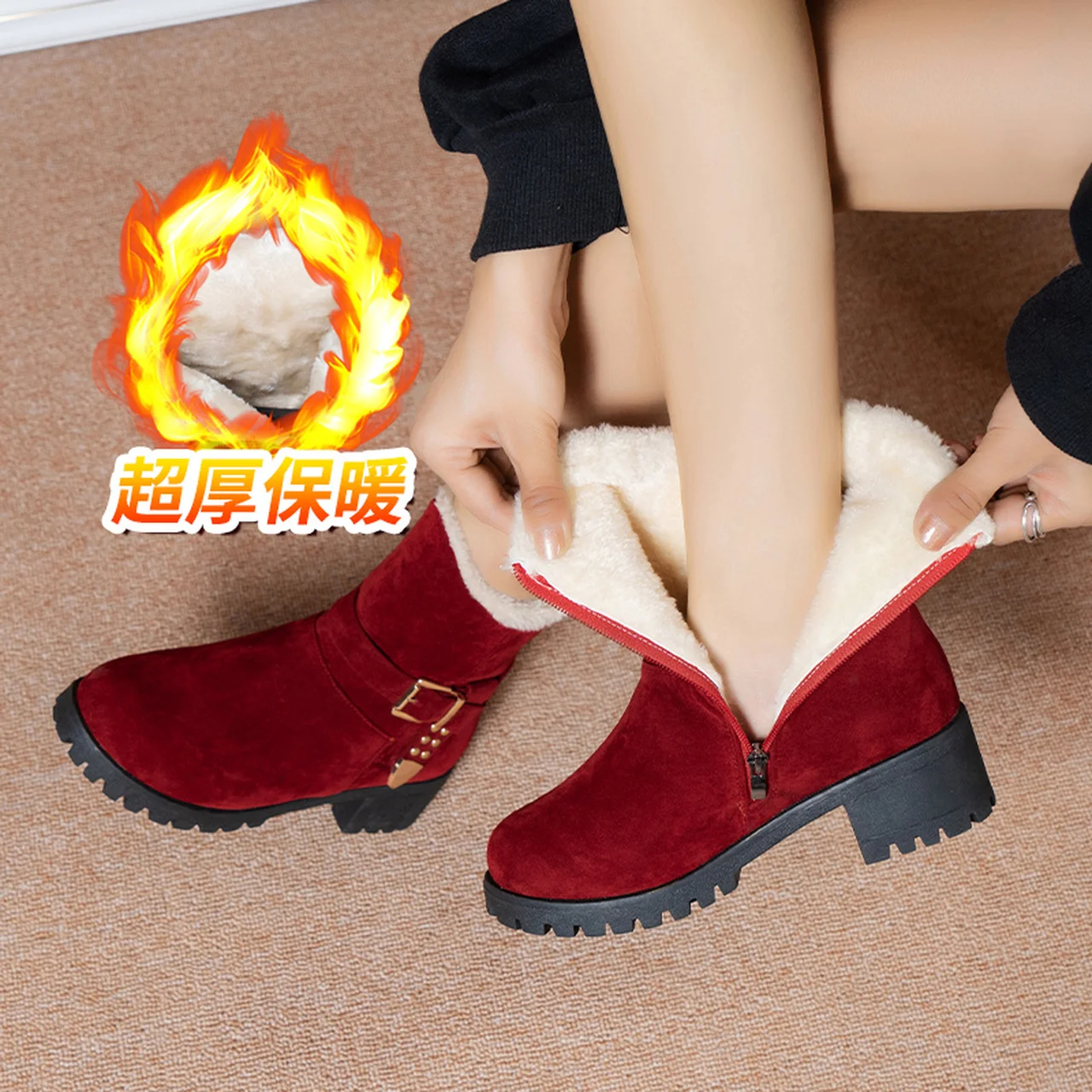 

Ladies short boots fashion thick-soled shoes thick heel snow boots casual plush warm non-slip women's boots Zapatillas Mujer