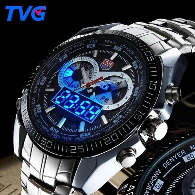 

2022 TVG Top Brand Watches Led Display Analog Digital Quartz Wristwatches Men Multifunction Sports Watches Men Swim Watches Klok
