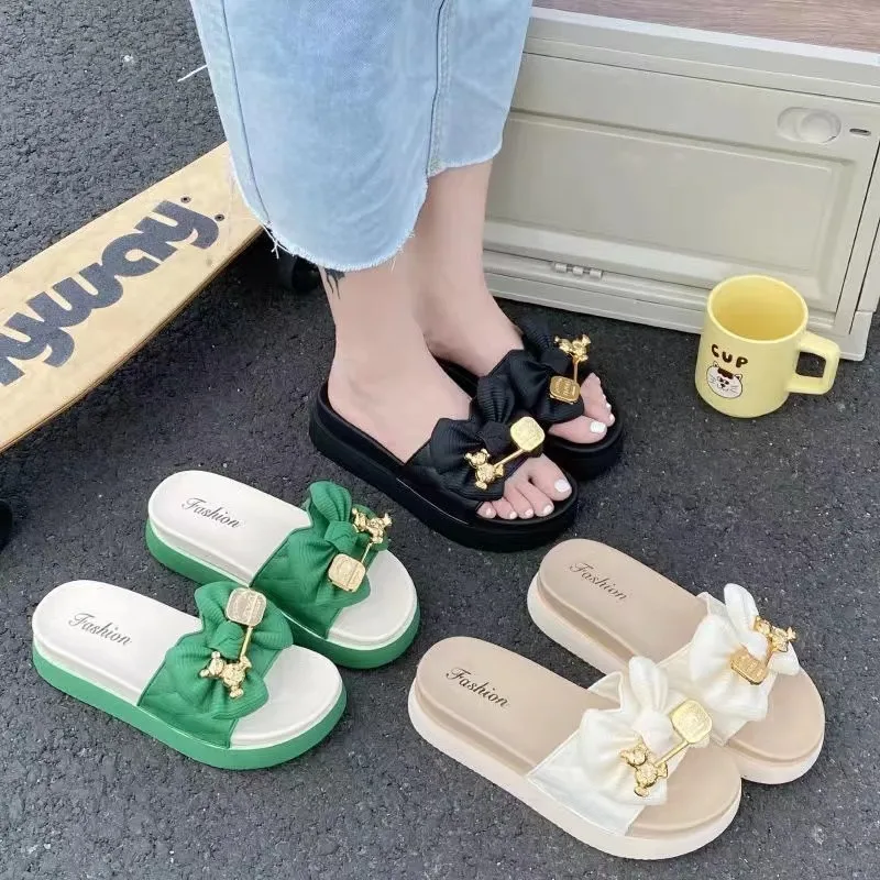 New Fashion Bowknot Women's Slippers Summer Women Slippers Indoor Outdoor Flip Flops Beach Shoe Home Non-slip EVA Slippers