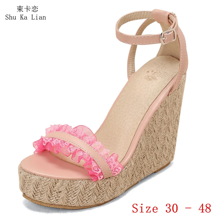 

Сандалии женские на платформе, босоножки-гладиаторы на высокой танкетке, маленькая искусственная кожа, 30 - 48