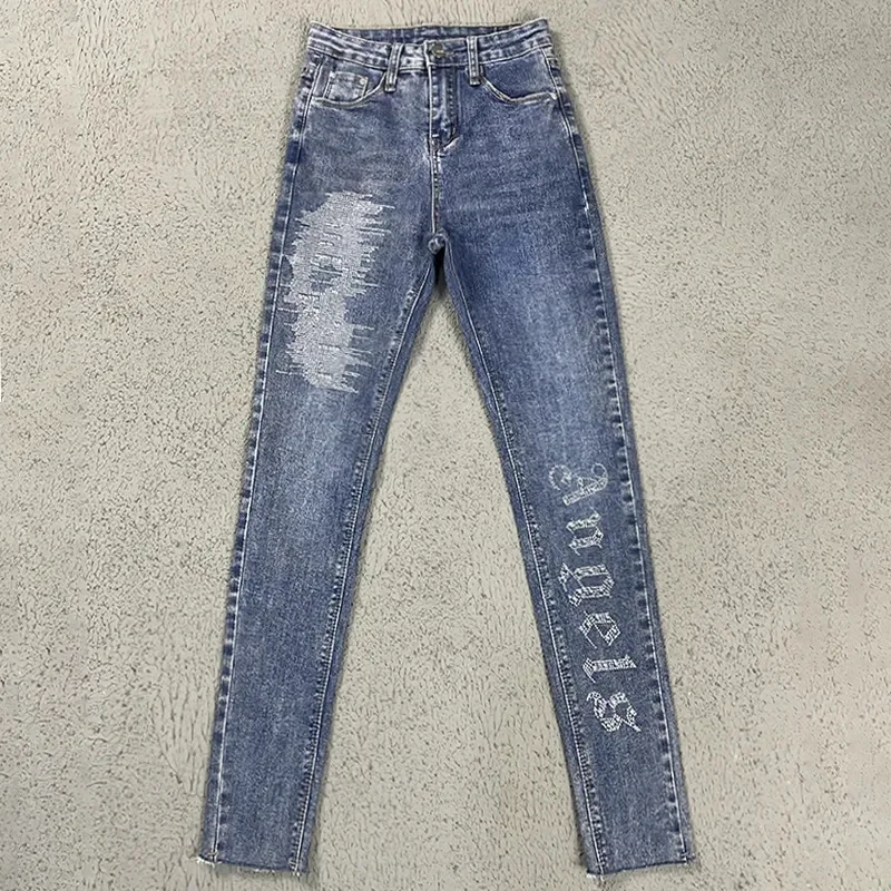 Эластичные джинсы брюки-карандаш весна-лето 2024 новинка модные джинсовые