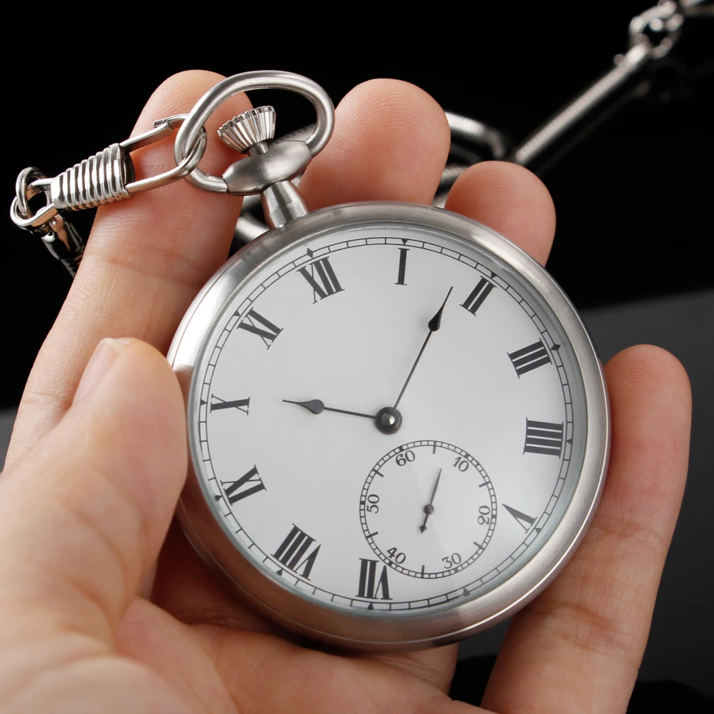 Simple and Fashionable Mechanical Manual Pocket Watch Silver Roman Digital Skull Dial Pendant Automatic Antique Clock