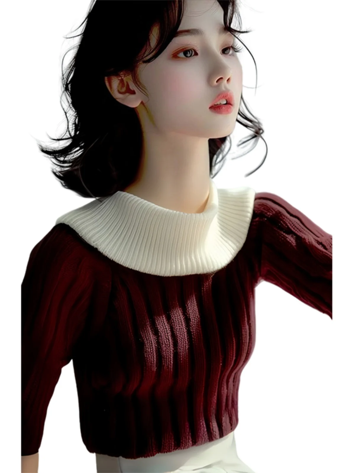 Осенне-зимний облегающий вязаный свитер винно-красного цвета женский 2024 новый