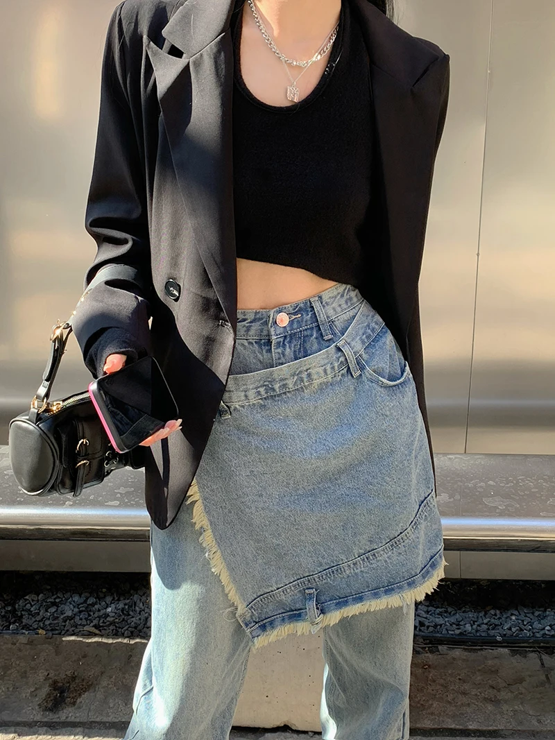 Повседневные свободные джинсы в пол с широкими штанинами имитация 2 шт. брюки для