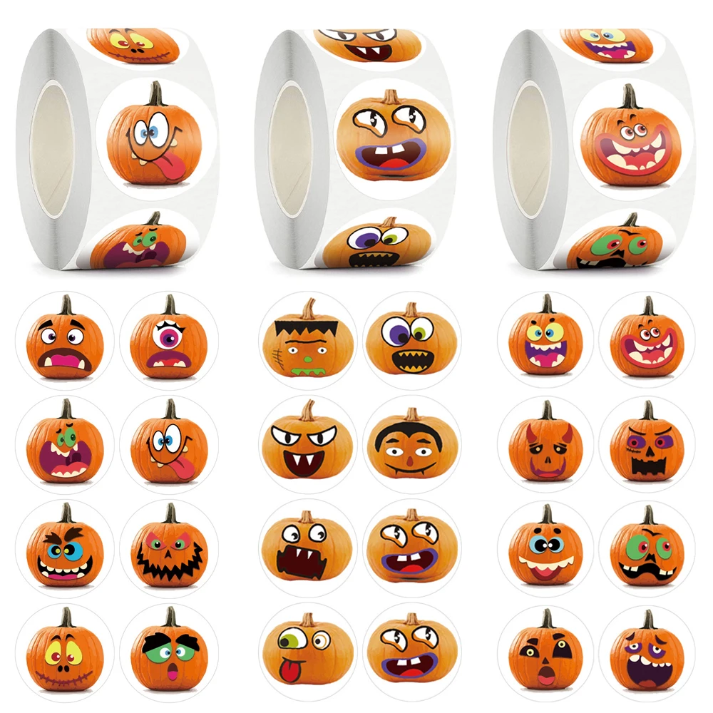 

50-500PCS Halloween Pumpkin Ghost Round Stickers 2.5/38cm Gift Sealing Stickers Holiday Candy Bag Box DIY Party Halloween Decor