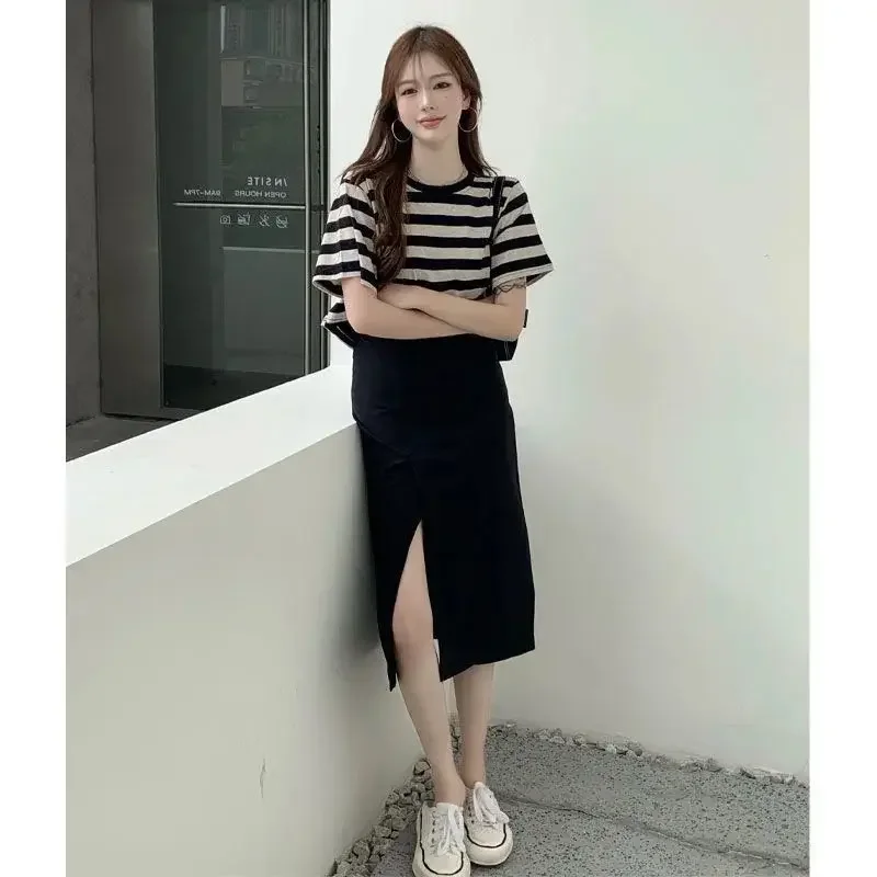 Женский костюм из двух предметов тонкий топ в полоску ретро-стиле с полуюбкой