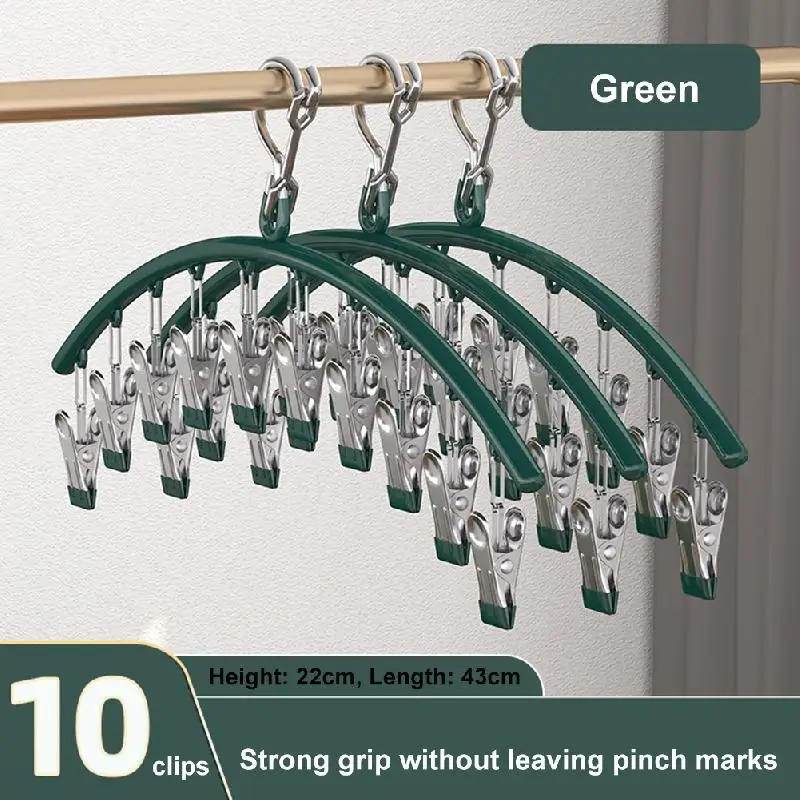 

Camping Clothes Hanger with 10 Clips Stainless Steel Laundry Drying Rack Windproof Sock Hanger Clip for Drying Bras Towel