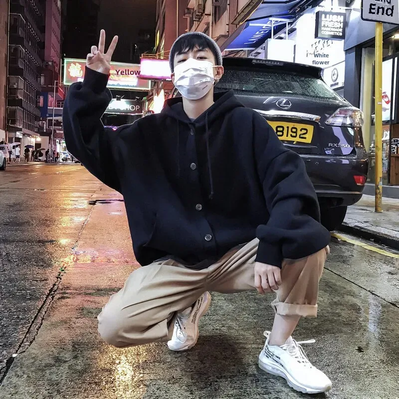 2024 мужской кардиган с капюшоном толстовка свободная посадка повседневная