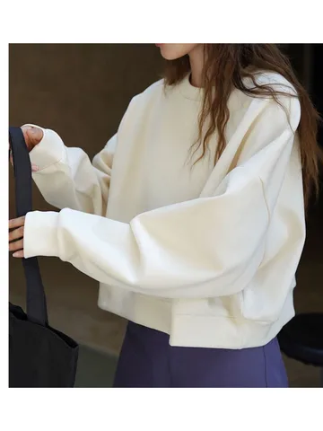 Осень 202, женские толстовки с длинным рукавом и круглым вырезом, бежевый цвет, свободные женские толстовки, синие толстовки, женские топы