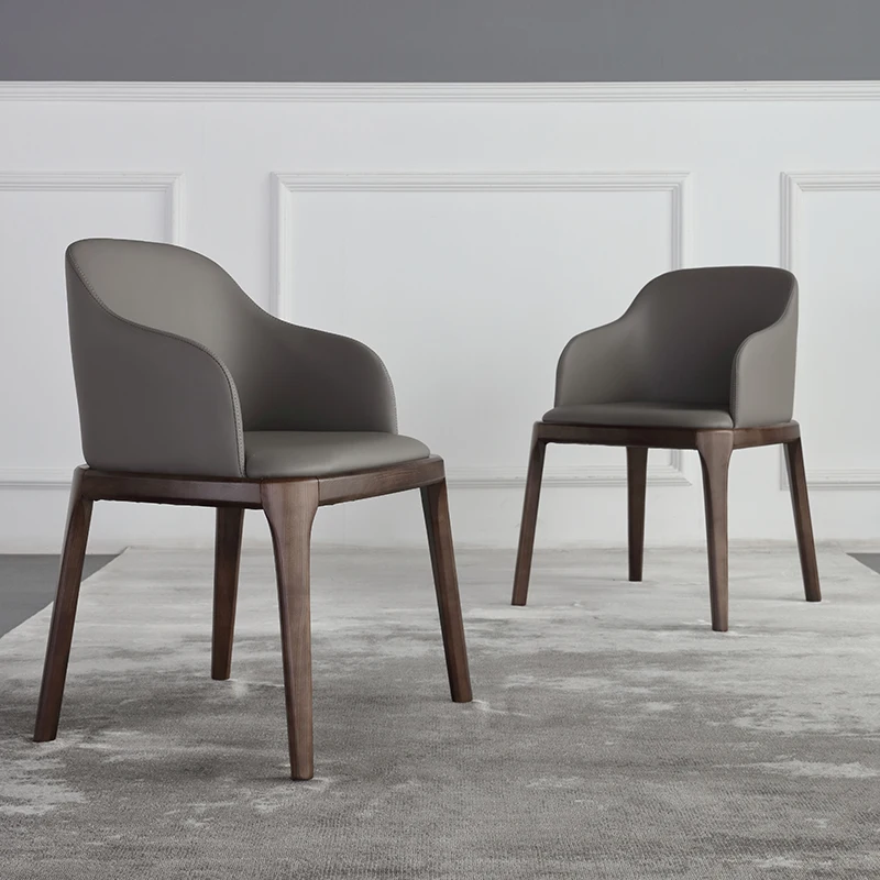 

Nordic solid wood dining chair hotel restaurant reception table and chair modern minimalist chair home back chair leather chair