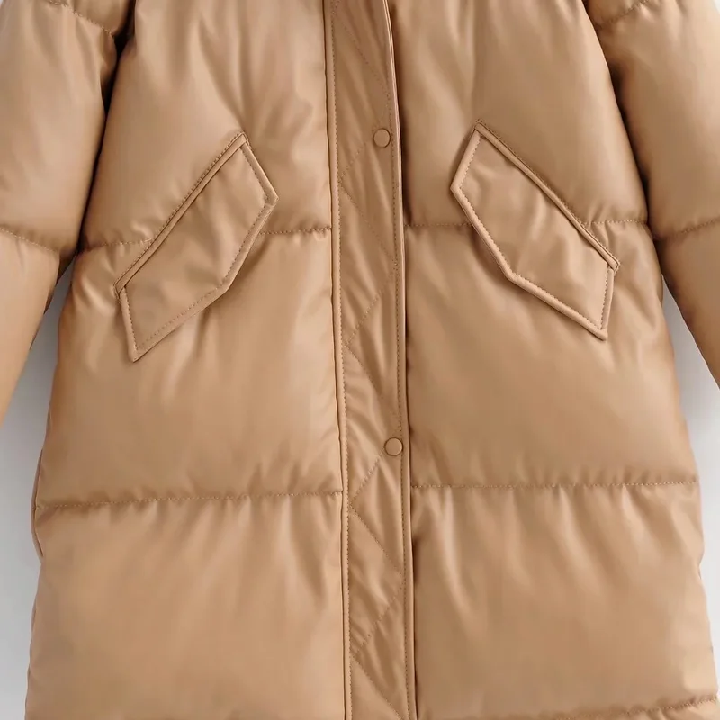 Ladies Thicken Fashion Hooded Leather Coat 2022 Winter New Fashion Hooded Warm Zipper Single Breasted PU Leather Mid-length Coat