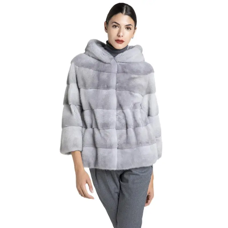 Warm Fur Coats With Hood Luxurious Thicken Mink Fur Overcoat For Women Fashion Sapphire Mink Jacket Ladies Real Furs Outerwear