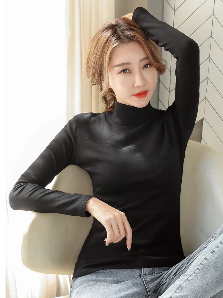 Хлопковая флисовая женская футболка с длинным рукавом плотные футболки