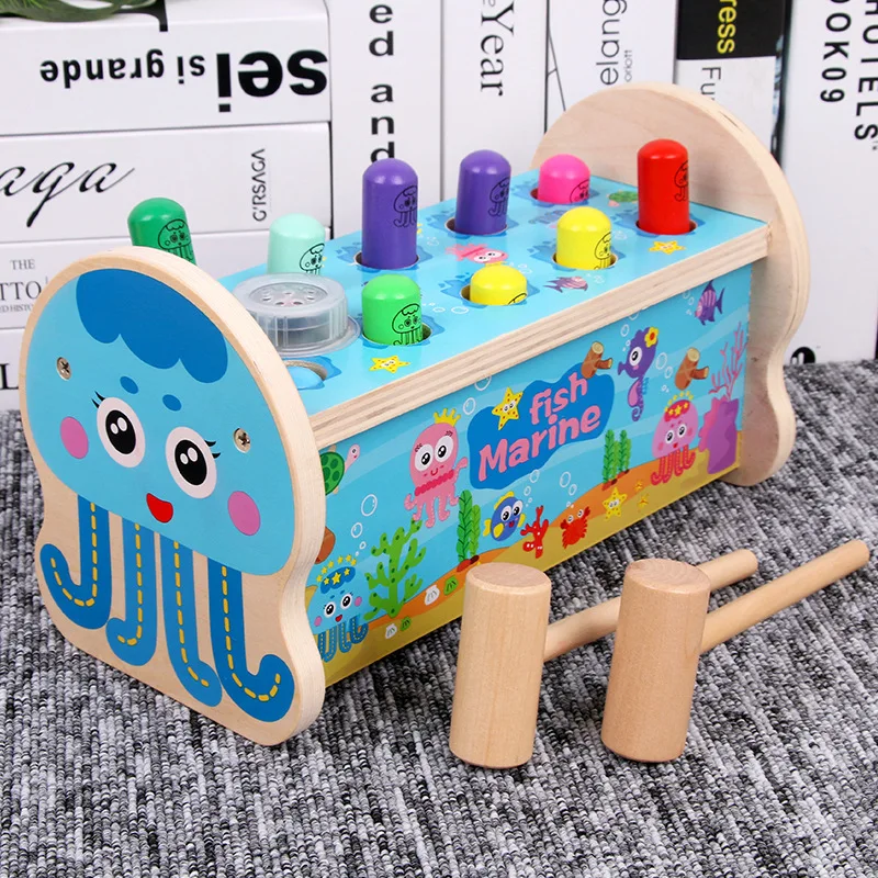 

NEW Wooden Toys Children's Puzzle Knocking Double Hammer Interaction Coordination Intelligence Ocean Hit Hamster Hand Eye Toy