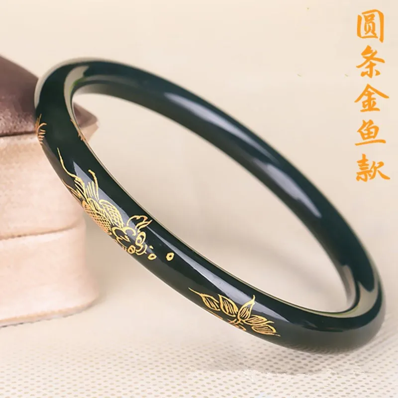 Китайский натуральный нефрит ручной работы круглый нефритовый браслет с рыбой