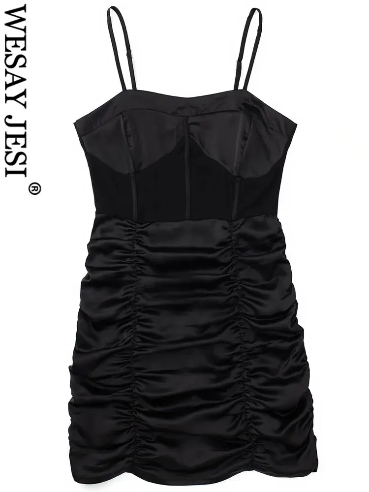 

WESAY JESI Fashion Party Dress Chest Bra Sling Dress Solid Black Tight Smocked Fabric Backless Sexy Short Club Dress Summer
