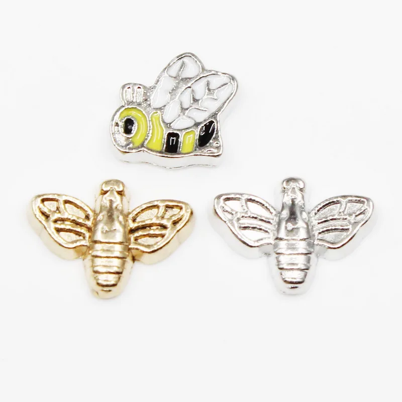 

Wholesale 20pcs Enamel Bee Floating Charms Living Glass Lockets Bracelet Diy Jewelry Accessory