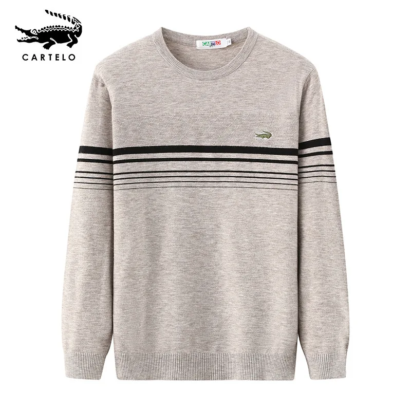 

CARTELO Famous Brand Autumn Sweater Men Casual Loose Full Sleeve O-neck Knitted Sweater Top Striped Wool Warm Knitwear Sweaters