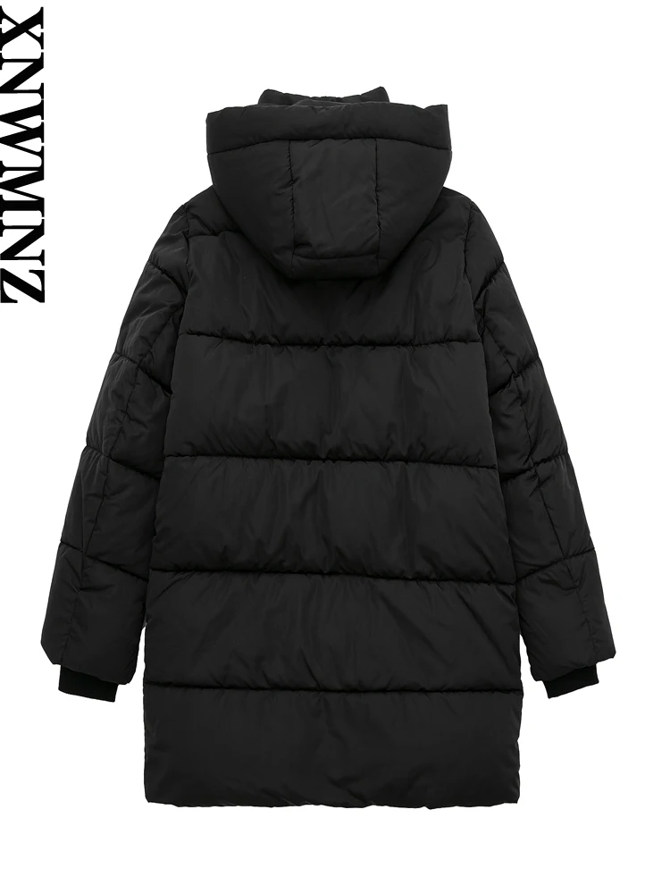 XNWMNZ Women Fashion Thick Warm Hooded Padded Parkas Coat Woman Long Sleeve Side Pockets Casual Female Outerwear Chic Overcoat