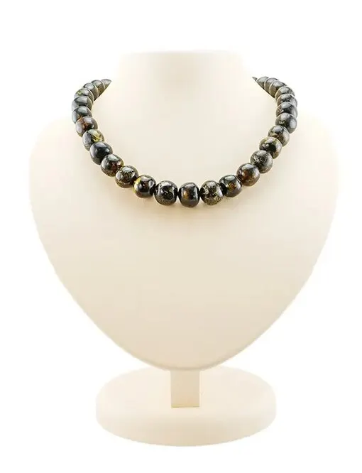 Янтарные бусы-шары Метеорит тёмный текстурный |