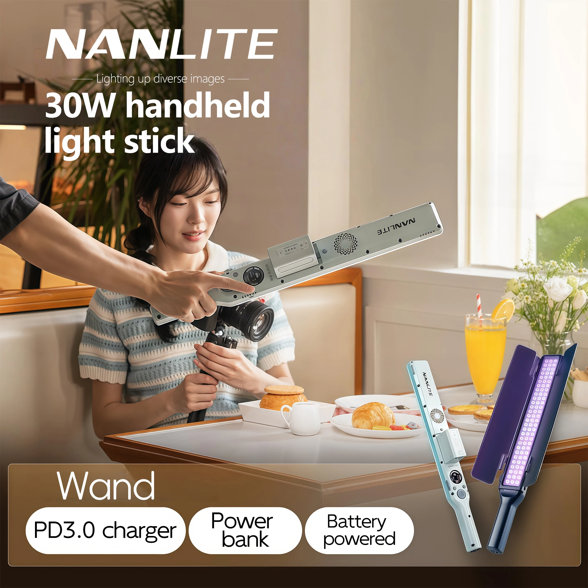 Nanlite Wand 30W 2700K до 7500K Полноцветный RGB светодиодный светильник для видеосъемки с управлением через приложение NANLINK для заполняющего света для фотографии (art.: 3920d3b520c45) - 3920d3b520c45