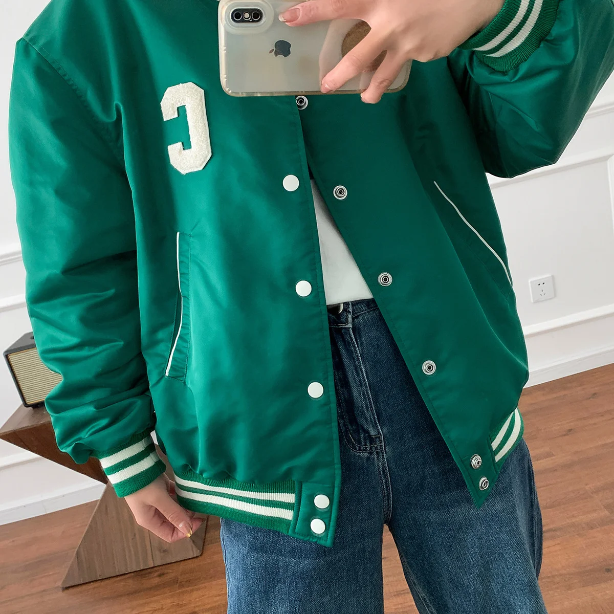 

CE Letter Embroidery Flocking Baseball Jacket Men Green Winter Thick Varsity Jackets Loose Bomber College Coats Unisex 2023