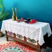 european beige jacquard tulle tablecloth white embroidery square lace table cover sofa pad handrail cover cloth wedding decor