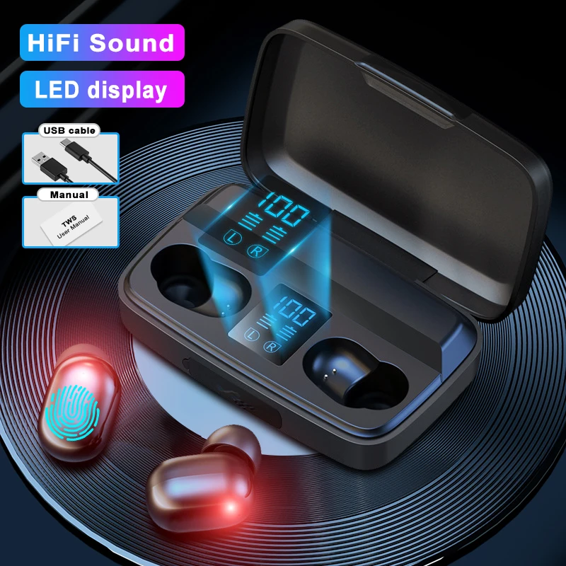 

Wireless Headphones Bluetooth Earphones TWS HIFI Headsets Earbuds Touch Control with Mic Charging for Sports All Phones