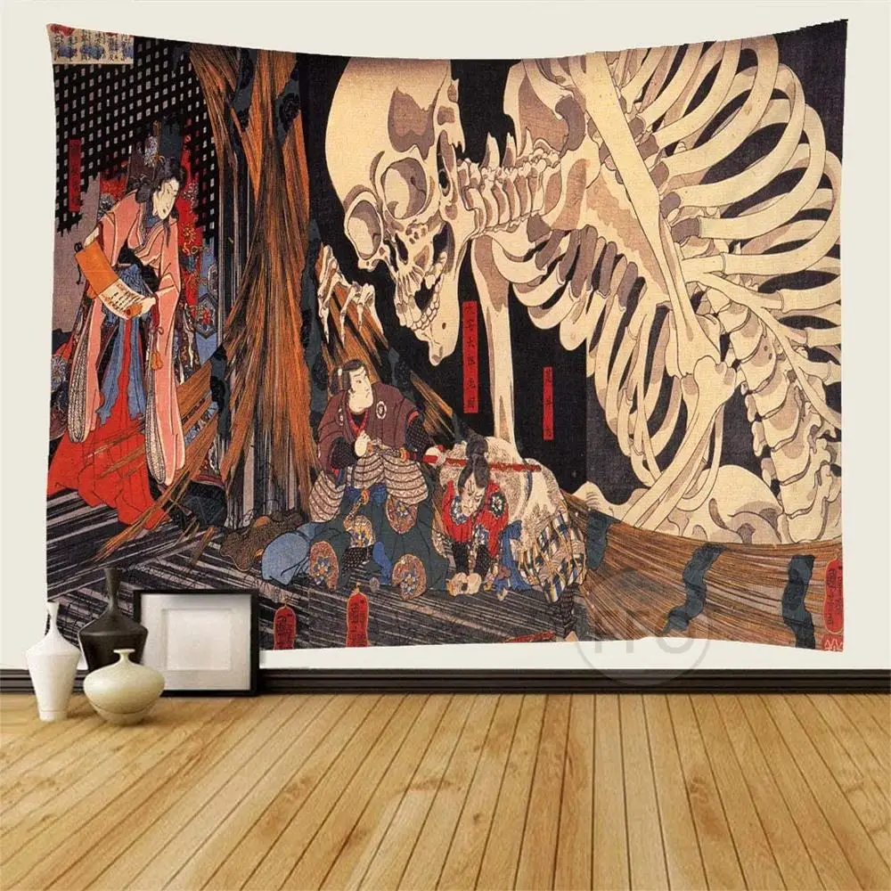 

Японский гобелен Ukiyoe, винтажный Настенный декор, гобелен со скелетом ведьмой, украшение для комнаты, картина маслом для спальни, Tazip