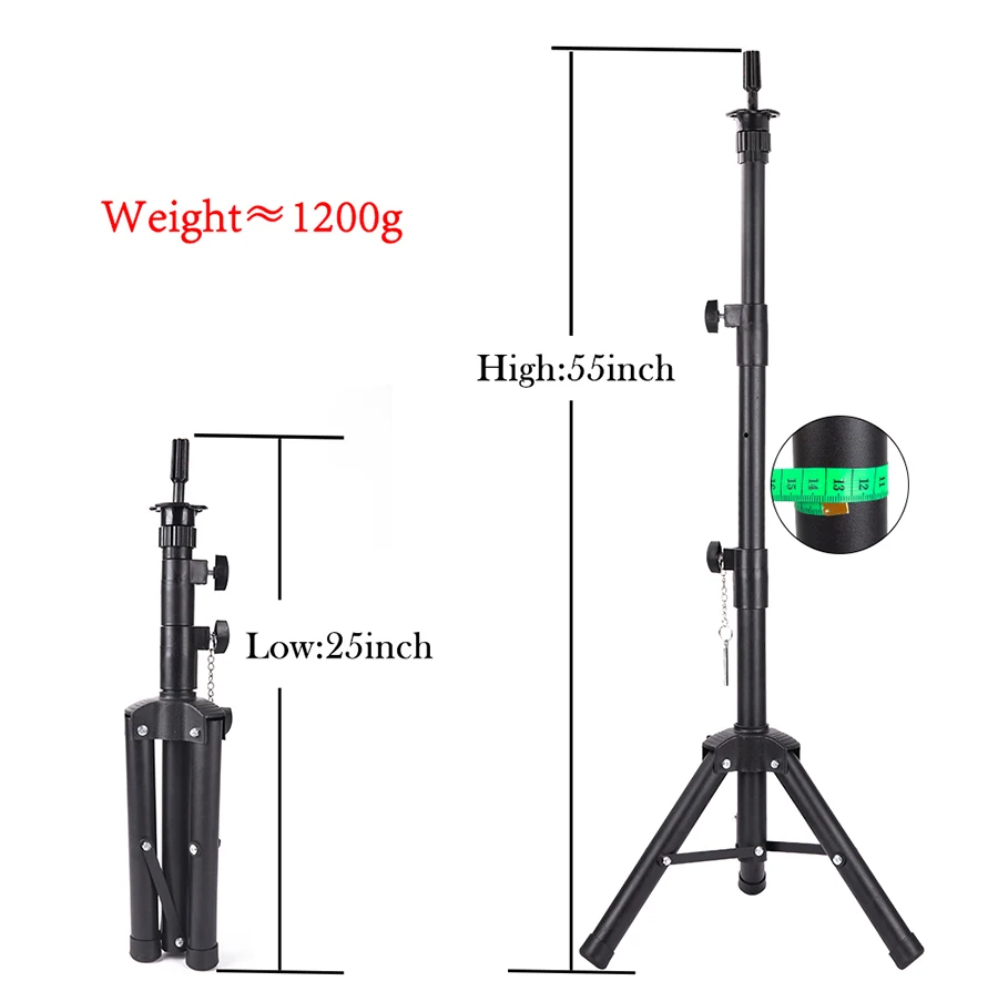 55InchTripod Stand For Wig Canvas Head Stand Holder Adjustable Hairdressing Mannequin Stand Training Head Holder Doll Head Stand