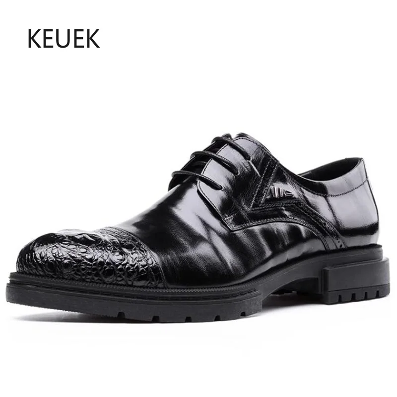 

New Design Derby Leather Shoes Men Fashion Dress Genuine Leather Fashion Thick Sole Black Moccasins Male Wedding Party Flats 5A
