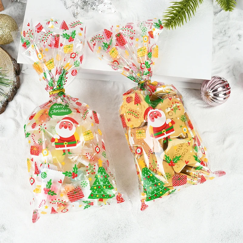 

50Pcs/lot Snowflake Xmas Cookie Packing Bags Christmas Cellophane Party Bags Treat Candy Bag for Home Wedding Christmas Party