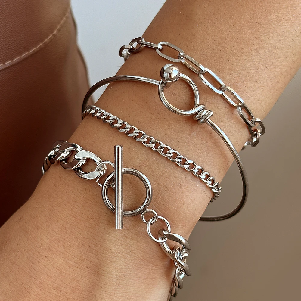Браслеты из нержавеющей стали 4 шт. популярная цепочка в стиле хип-хоп с пряжкой