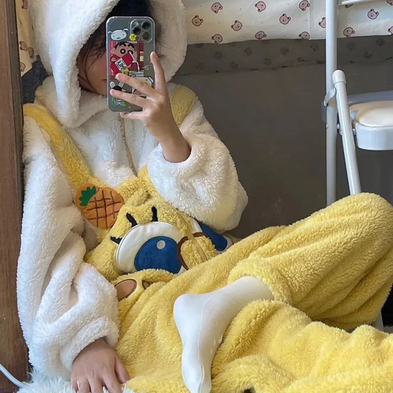 Adults Anime Onesies Women's Plush Romper Winter Flannel Pajamas Long-Sleeve Zipper Anime Cosplay Costumes Cartoon Sleepwear Set