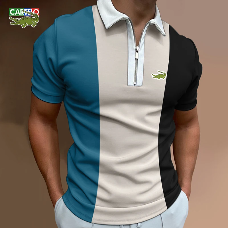 

Cartelo 2023 Autumn Men's Striped Polo Shirt Men's Solid Color Lapel Zipper Polo Shirt Men's Short-sleeved Casual Men's Clothing