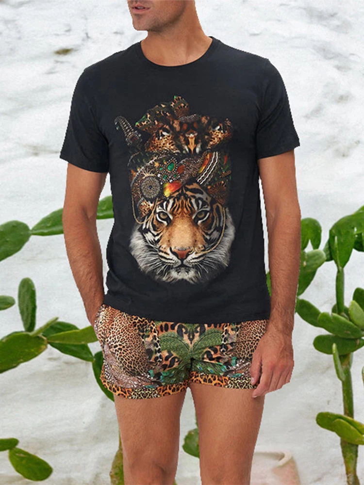 

2022 Spring Short Sleeve Slim Fit Streetwear Sportwear Male Clothes Mens Casual O Neck Pullover Tops Fashion Printing Shirts Tee