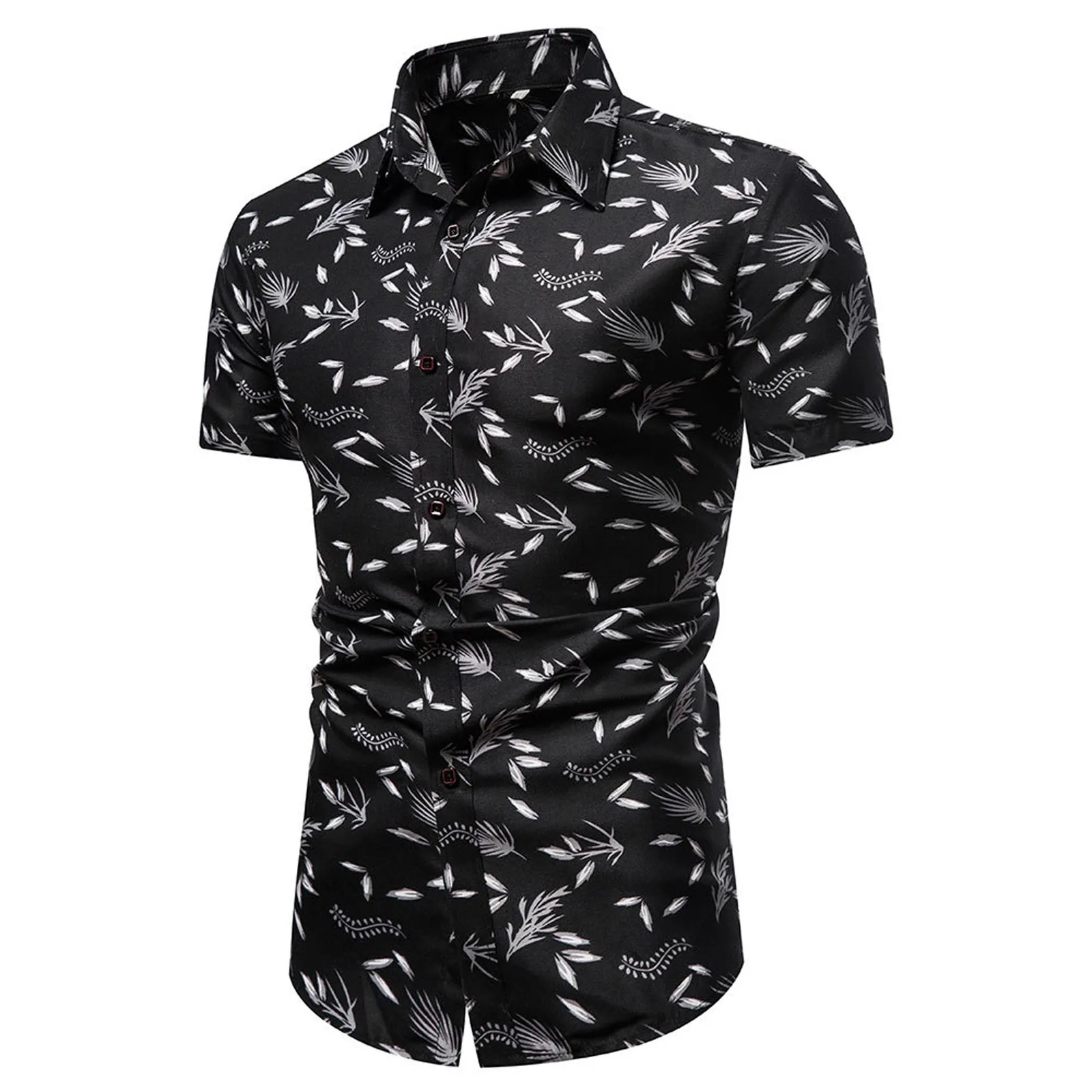

Men Summer Casual Printed Cardigan Button Down Short Sleeves Shirts Shirt White Men