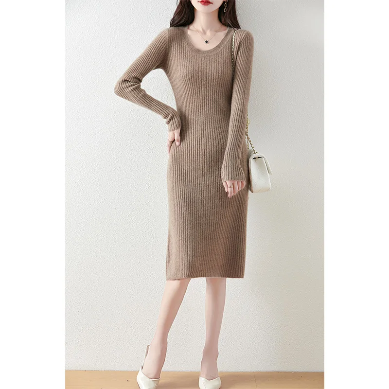 Вязаные женские платья из 100% шерсти осень/зима 2023 новое модное теплое платье