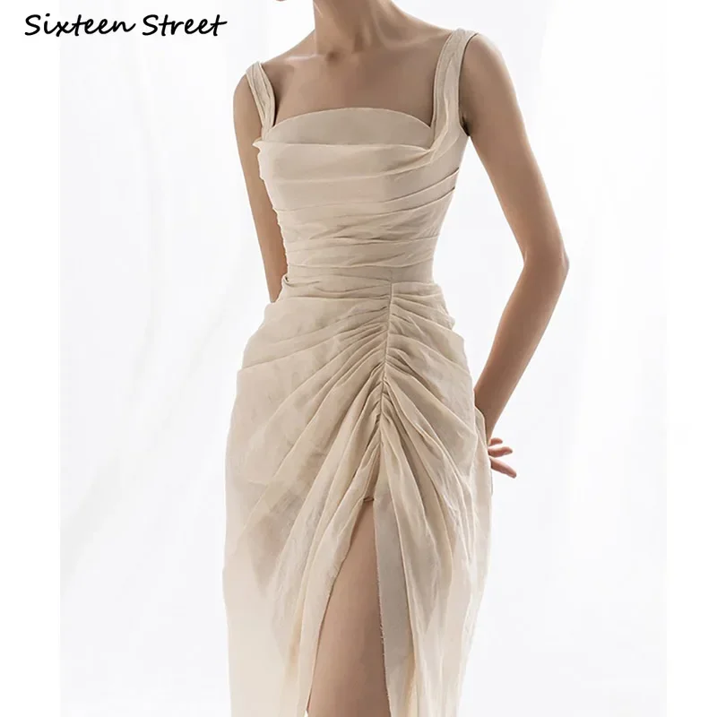 Платье женское Сетчатое абрикосовое с квадратным вырезом элегантный облегающий