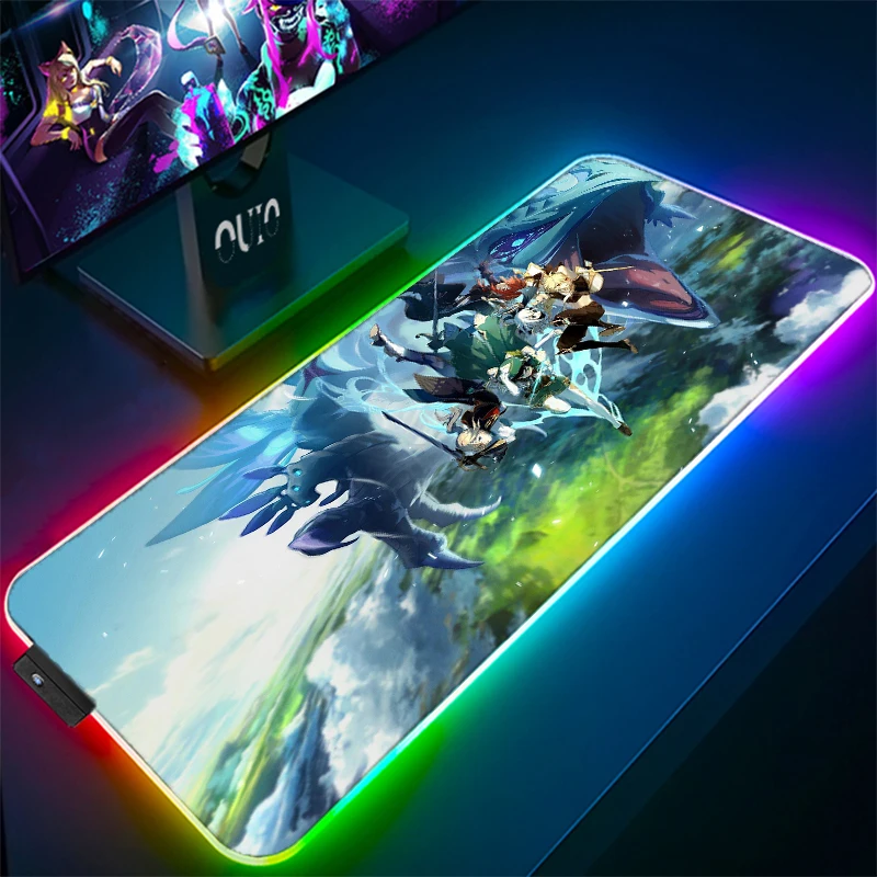 

RGB Gaming Mouse Pad Genshin Impact Mouse Pad Extended Large Size Led Mouse Mat Natural Rubber Soft Pad for Professional Gamers