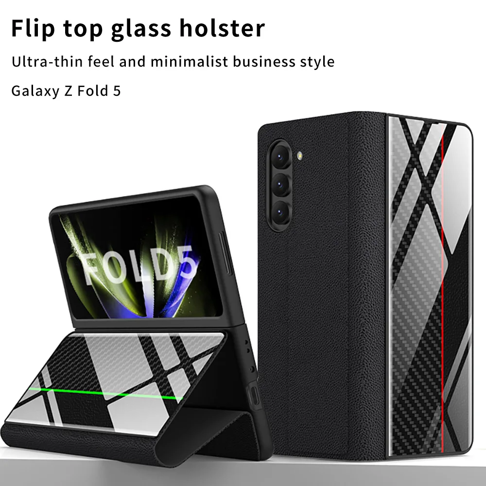 

Front is Tempered Glass Flip Case For Samsung Galaxy Z Fold 5 Case For SM-F9460 Case W24 Case