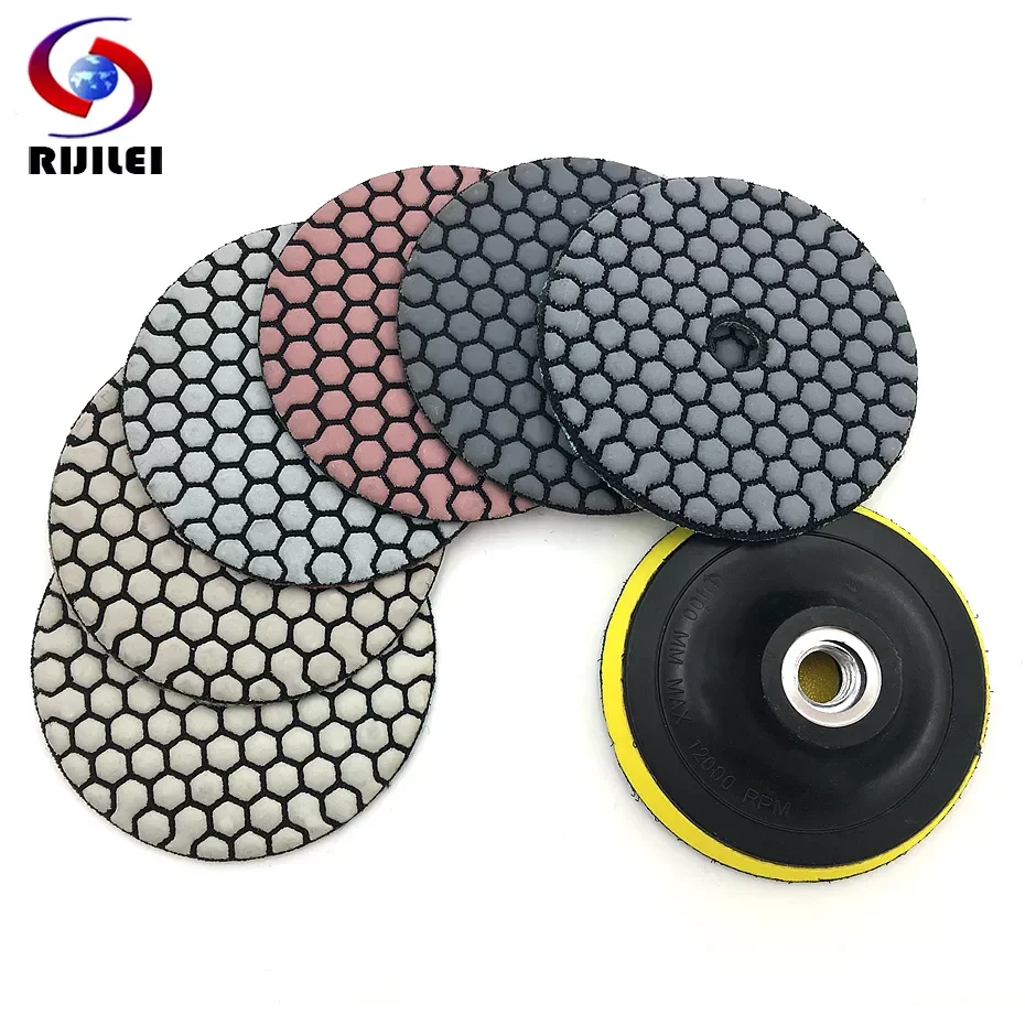 

RIJILEI 6 Pcs/Set 3"/4" Dry Polishing Pad Sharp Type Flexible Diamond Polishing Pad For Granite Marble Stone Sanding D