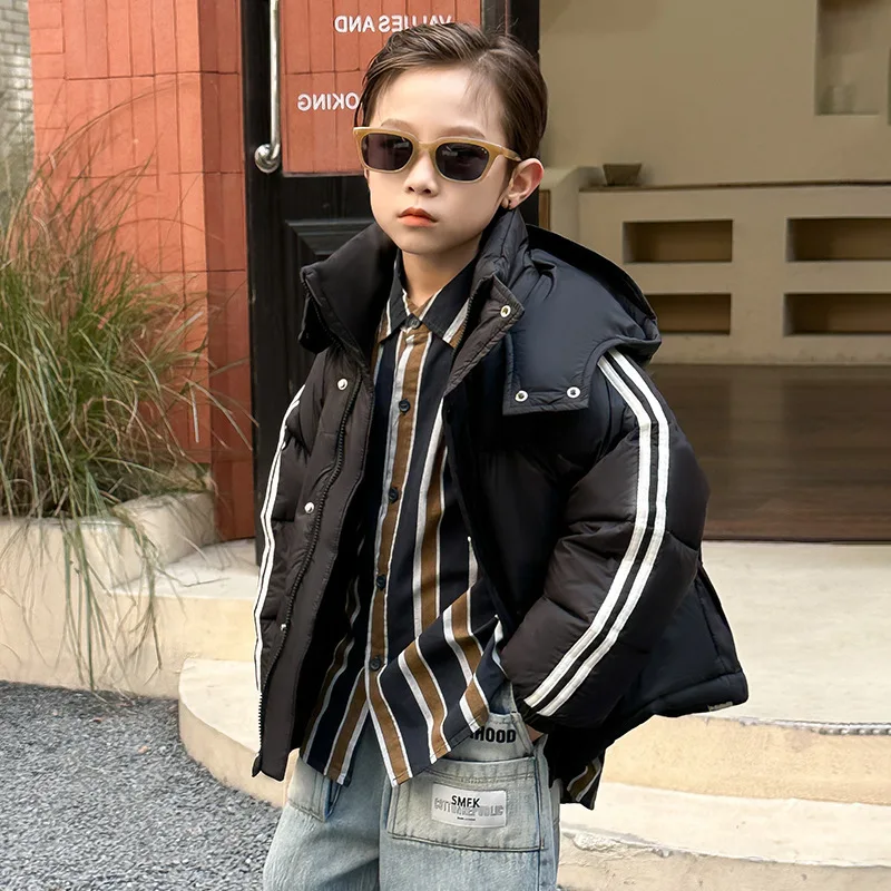 Детский пуховик осенне-зимний утолщенный капюшон из полиэфирного волокна с