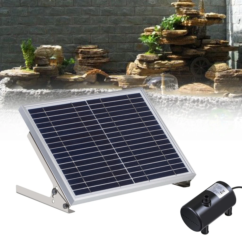 

Solar Pond Pump, 10W 1350L/H Solar Fountain DC 24V Brushless Solar Pump for Garden Birdbath