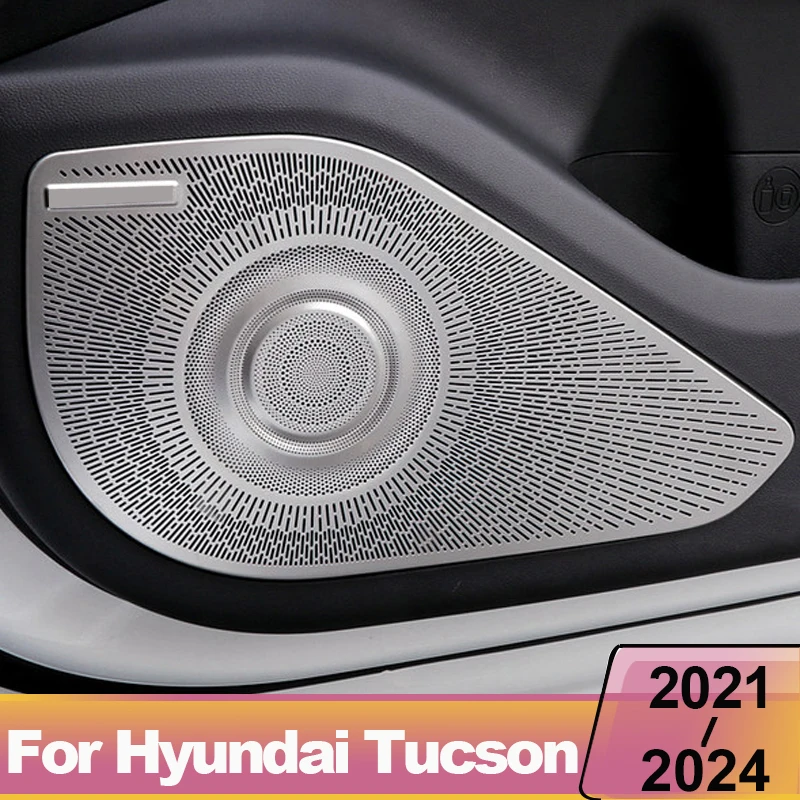 

Stainless Steel Car Door Audio Speaker Loudspeaker Cover Sticker Interior Mouldings For Hyundai Tucson NX4 2021-2024 Accessories