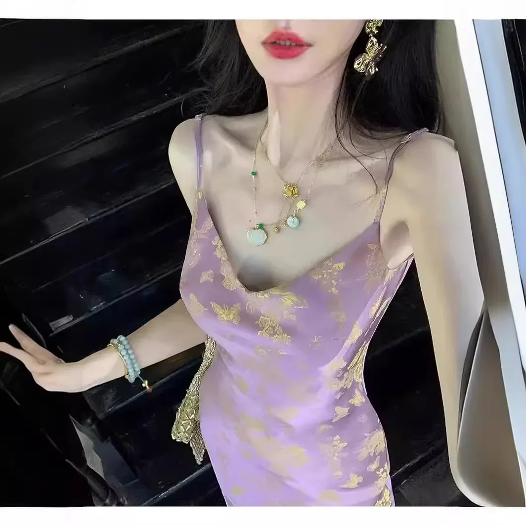 Женское длинное платье в наличии фиолетовое дымчатое китайском стиле с